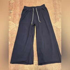 Downeast high rise wide leg blue French Terry drawstring pants NWOT small